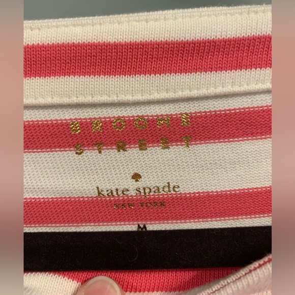 Like New, Kate Spade, Sz Medium, Pink & White Striped Top w/ Floral Rosette - Picture 9 of 11